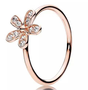 Anillo Pandora flor margarita pavé oro rosa
