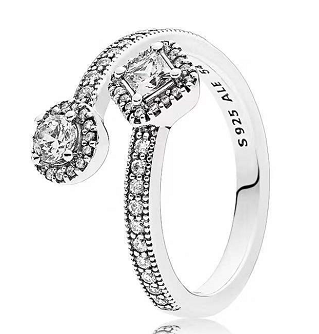 Anillo Pandora abierto piedras geométricas circonia pavé plata