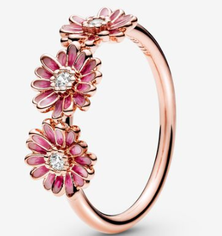 [JZ-53] Anillo Pandora Trío de Margaritas Esmalte Rosa