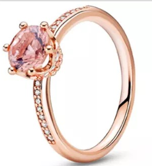Anillo Pandora Solitario Circonia Rosa con Pavé Oro Rosa