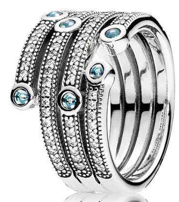 Anillo Pandora Multibanda Pavé y Circonias Azules
