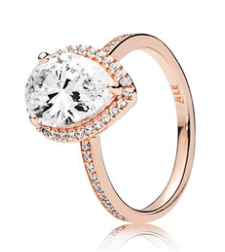 Anillo Pandora Solitario Pera Halo Oro Rosa