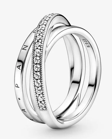 [JZ-82] Anillo Pandora Triple Banda Pavé y Logo
