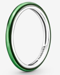 Anillo Pandora Banda Esmalte Verde Plata