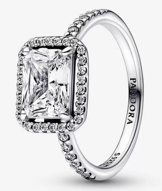Anillo Pandora halo rectangular pavé plata