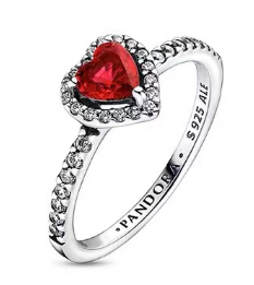 [JZ-312] Anillo Pandora corazón rojo halo plata