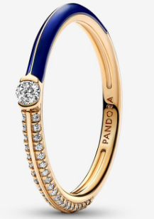 [JZ-321] Anillo Pandora doble banda esmalte azul dorado
