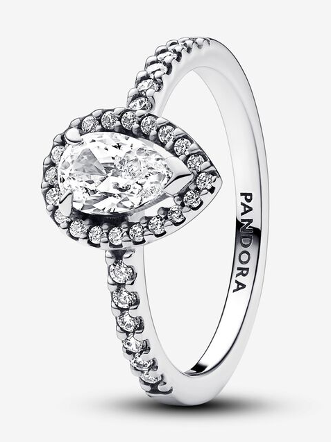 Anillo Pandora halo gota pavé plata