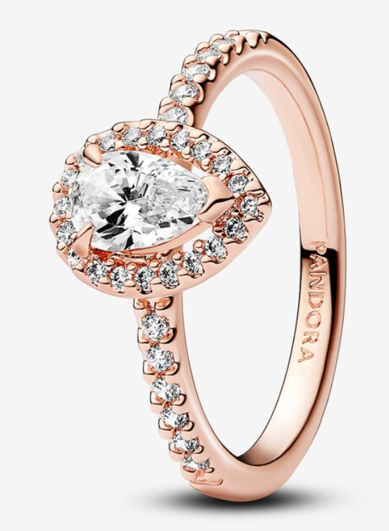 [JZ-325] Anillo Pandora halo gota pavé oro rosa