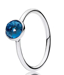 Anillo Pandora Solitario Circonia Azul Topacio Redonda