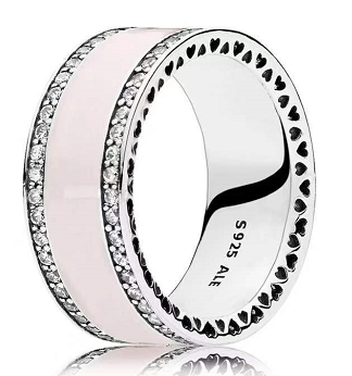 Anillo Pandora Banda Esmalte Rosa Claro y Pavé