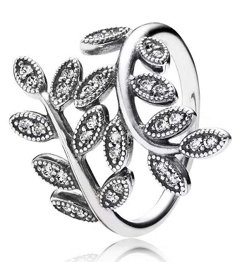 [JZ-117] Anillo Pandora Hojas Chispeantes Ramas Pavé