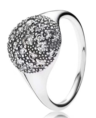 Anillo Pandora esfera pavé asimétrico plata