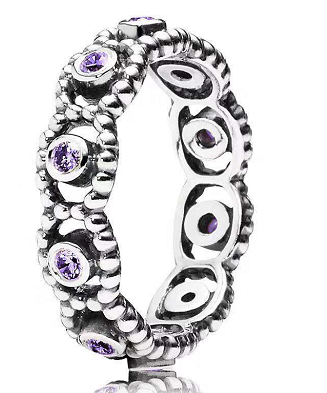 Anillo Pandora eslabones circonia púrpura plata