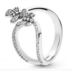 Anillo Pandora flor cuentas pavé cruzado plata
