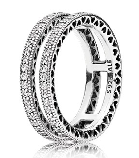 Anillo Triple Banda Corazones Plata
