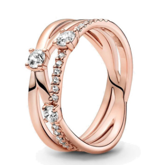 Anillo Bandas Cruzadas Baño Oro Rosa