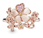 Anillo Racimo Flores Baño Oro Rosa
