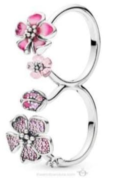 Anillo Pandora flores rosas esmalte y pavé plata