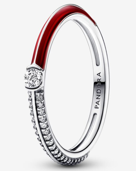 Anillo Pandora Esmalte Rojo con Solitario y Pavé