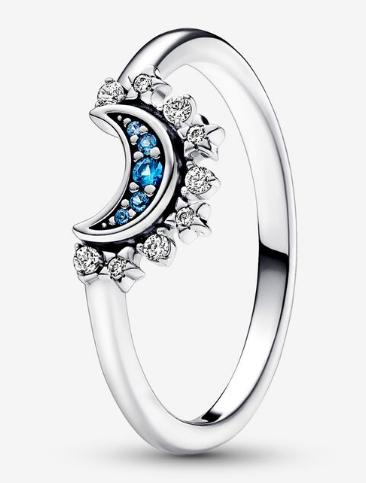 [JZ-517] Anillo Pandora Luna Creciente Circonias Azules con Estrellas