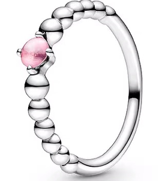 Anillo Pandora banda de bolitas circonia rosa intenso