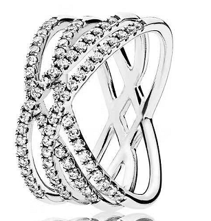 Anillo Pandora líneas cruzadas rombo plata