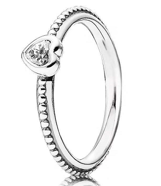 Anillo Pandora corazón circonia banda de bolitas