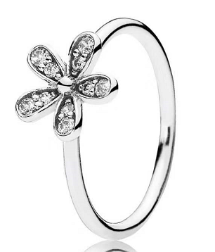 Anillo Pandora flor margarita pavé plata