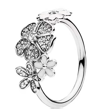 Anillo Pandora racimo de flores esmalte y pavé