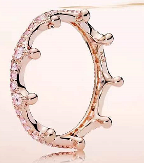Anillo Pandora corona circonias rosas oro rosa