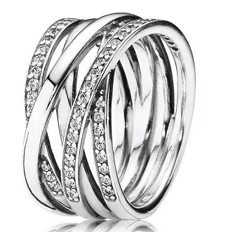 Anillo Pandora bandas entrelazadas pavé plata