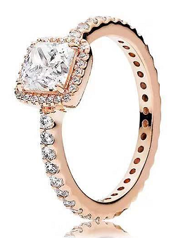 Anillo Pandora halo cuadrado circonia oro rosa