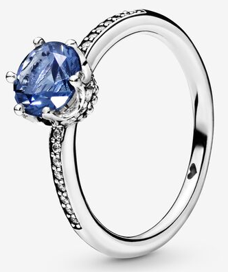 [JZ-244] Anillo Pandora Solitario Circonia Azul con Corona de Puntas