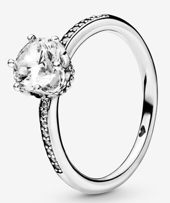 [JZ-245] Anillo Pandora Solitario Circonia Blanca con Corona de Puntas