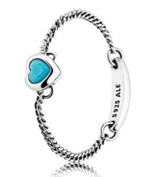 Anillo Pandora Corazón Turquesa Banda Trenzada