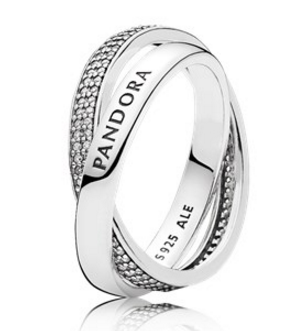 [JZ-251] Anillo Pandora Cruzado Logo Plata con Circonias