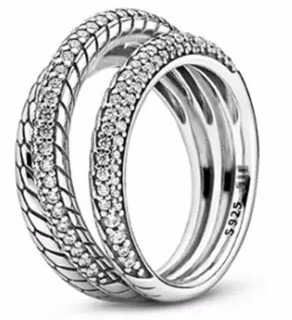 Anillo Pandora Doble Aro Cadena Serpiente y Circonias