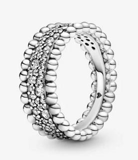 Anillo Pandora Banda Perlada con Franja de Circonias