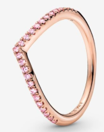 Anillo Pandora silueta V circonias rosadas baño oro rosa