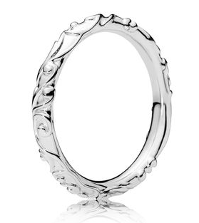 Anillo Pandora banda hojas talladas plata