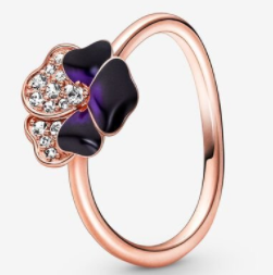 Anillo Pandora flor esmalte púrpura pavé oro rosa