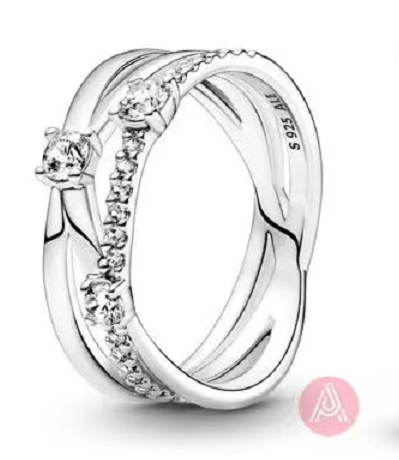 Anillo Pandora triple banda cruzada circonias plata