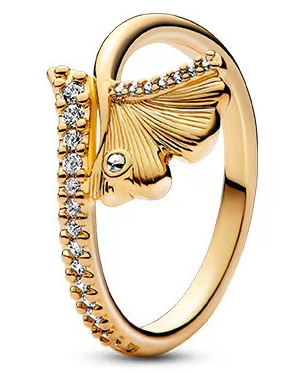 Anillo Pandora Hoja de Ginkgo Dorado