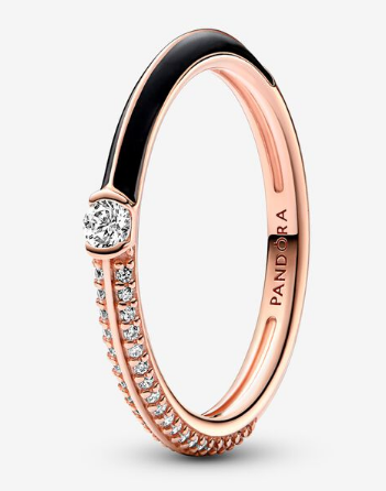 Anillo Pandora Solitario y Pavé Oro Rosa