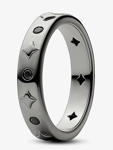 Anillo Pandora Banda Oscura Estrellas y Circonias Negras