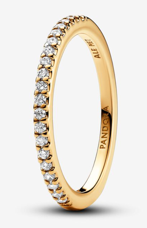 Anillo Pandora Media Alianza Pavé Dorado