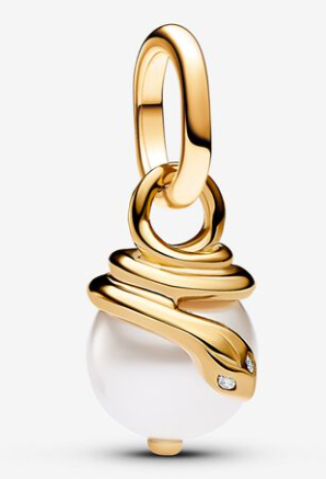 [763375C01] Charm colgante serpiente enroscada perla dorado