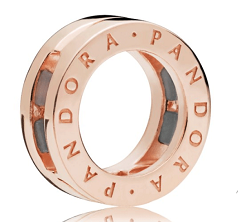 [R60] Charm Pandora aro logo Signature baño oro rosa