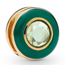 Charm Pandora esmalte verde piedra facetada baño dorado